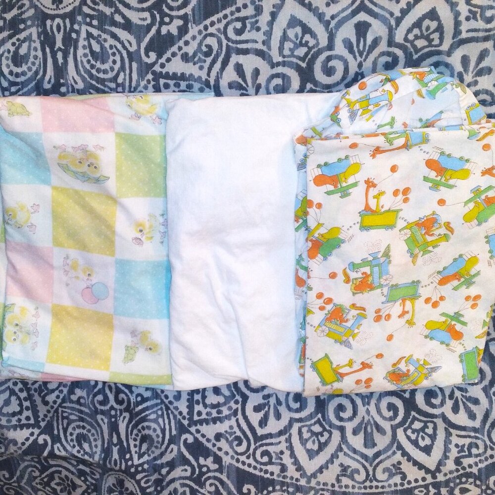 Vintage Baby Fitted Crib Sheets & Sheet Protector Pad - 1984